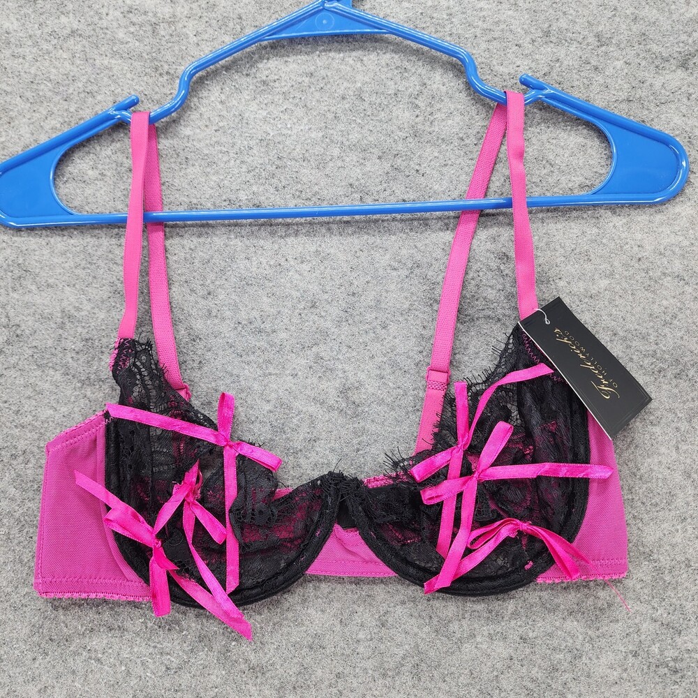 Fredericks of Hollywood Bra Womens 34B Jade Black Pink Bows